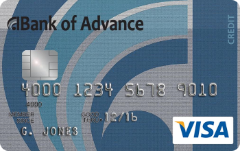 Bank of Advance chip card with blue swirl background and VISA logo