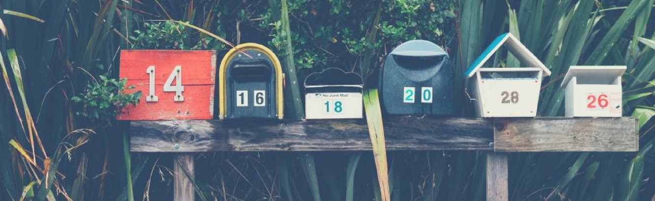 Row of mailboxes.