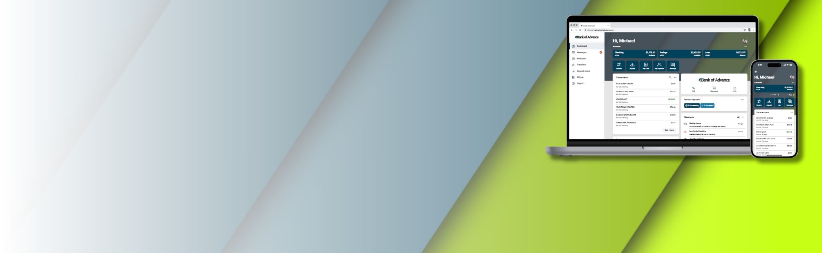 Computer and phone logged into new Online Banking